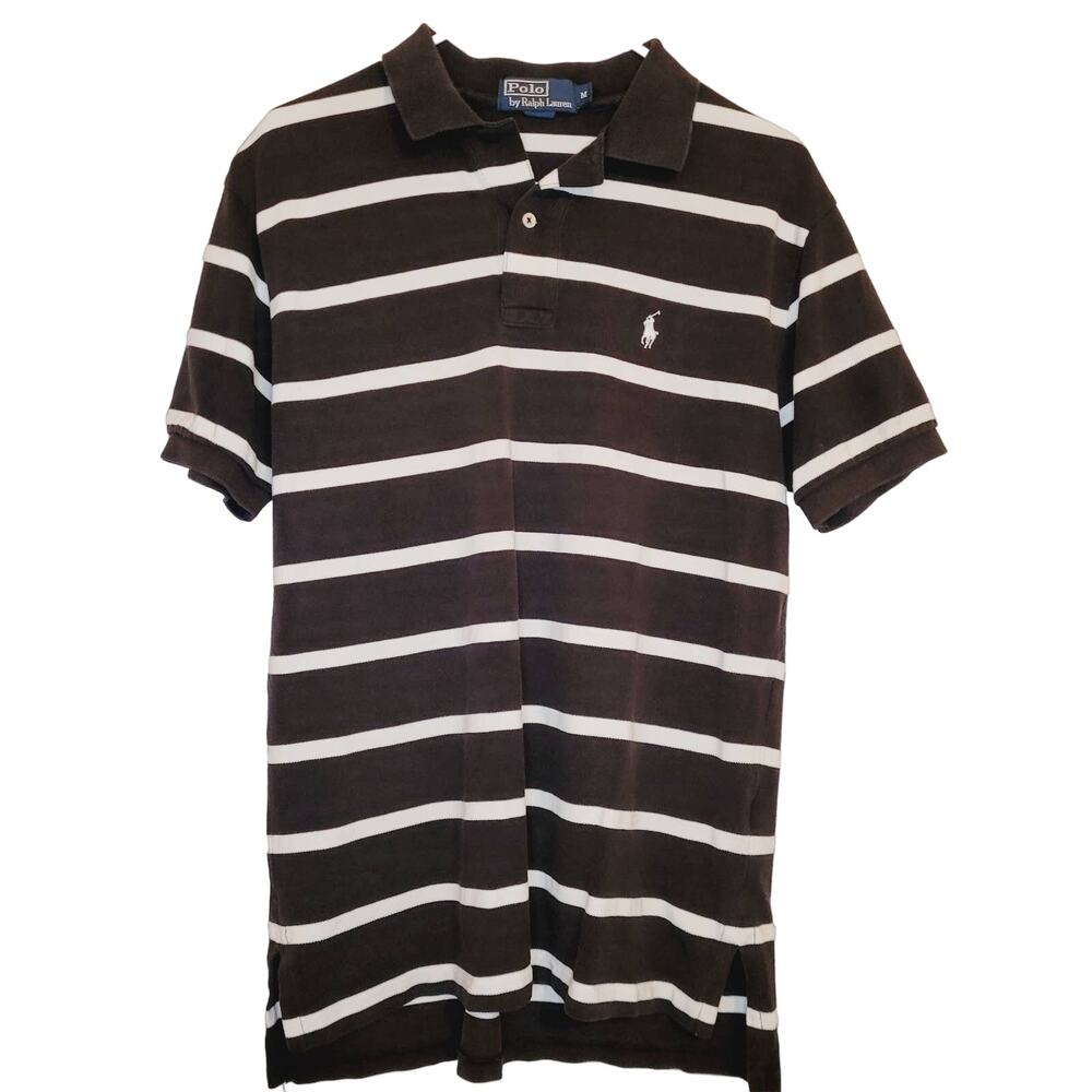 Vintage Polo Ralph Lauren black and white striped polo shirt Med Preppy Retro